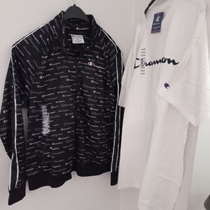 Champion Black White Zip Up Jacket Size XXL & Champion Classic T-Shirt Size XXL